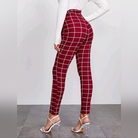 SHEIN Clasi Paperbag Waist Belted Grid Pants Size Large - Picture 2 of 6